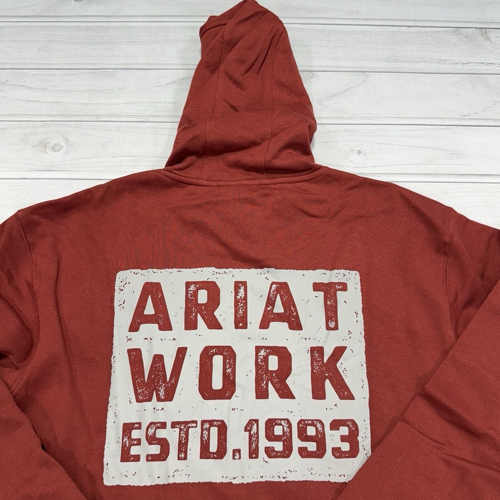 Ariat Hoodie Mens L Red Workman Brickyard Hooded Sweatshirt Sweater NWOT